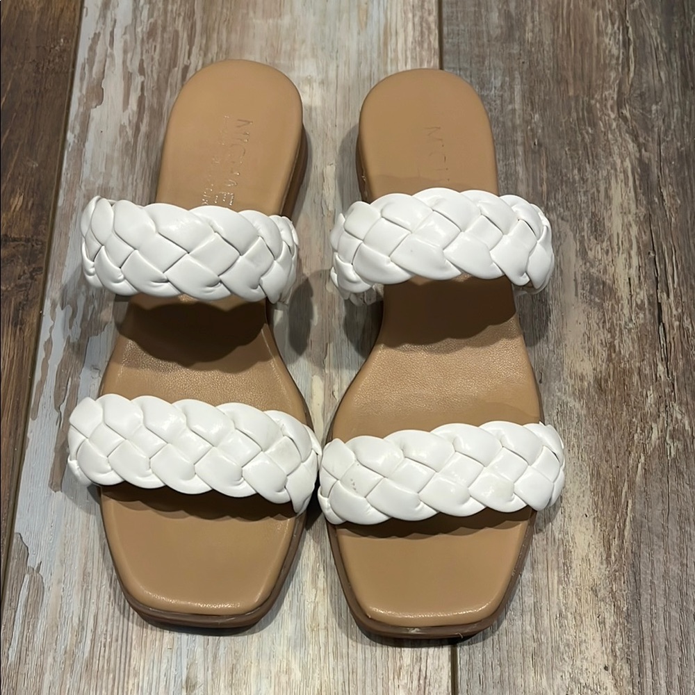 Michael by Michael Shannon White Tan Braided Strap Sandals